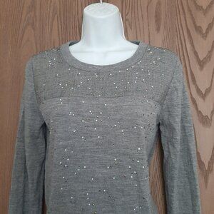 J Crew Women's Merino Wool Beaded Gray Pullover Sweater Small